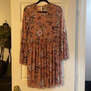 Pink floral dress with slit underneath